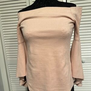 Fifteen Twenty Faux Suede off shoulder flutter sleeve top
